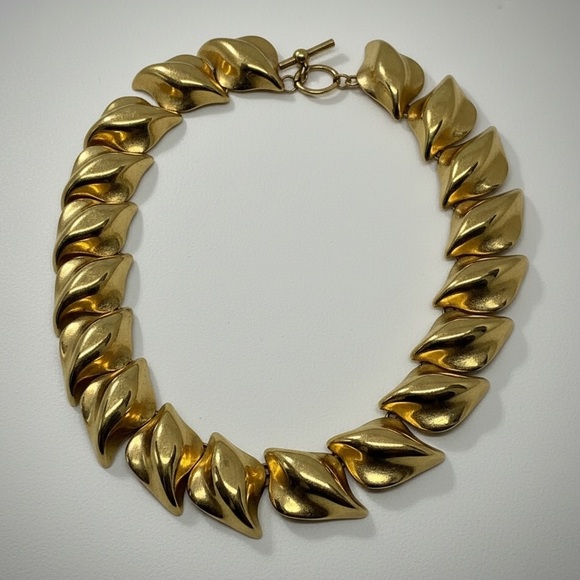Vintage Gold Tone Sculptural Statement Necklace Heavy Toggle Collar Runway Style - Picture 3 of 5